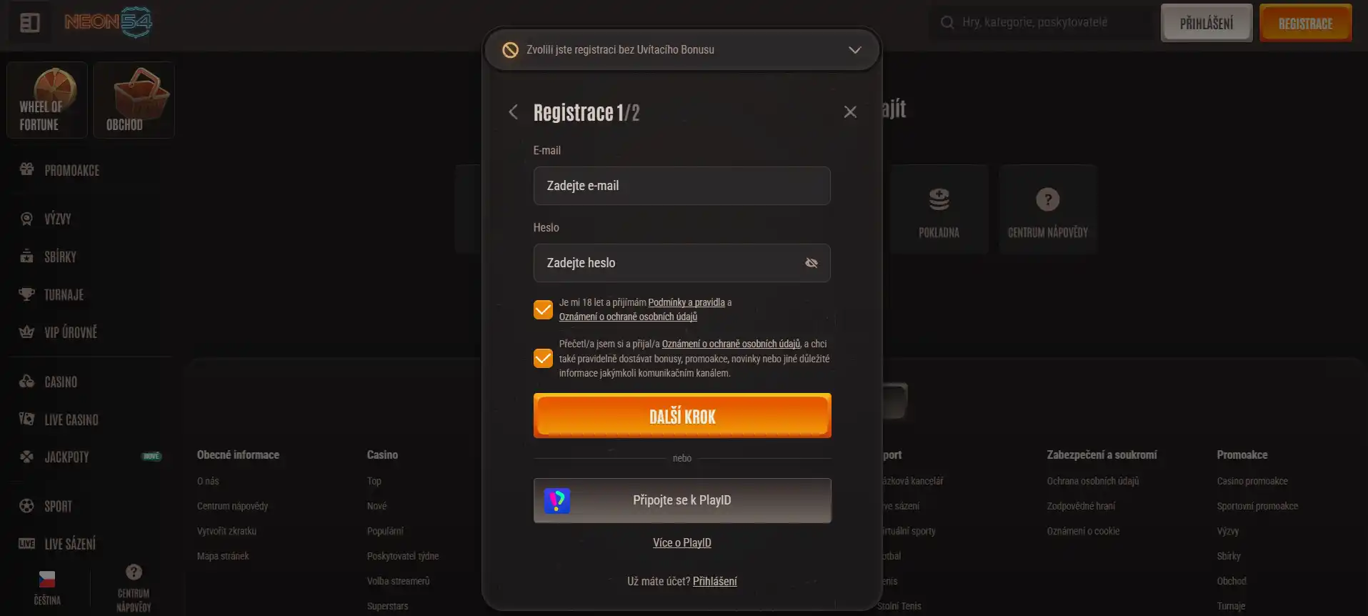 Neon54 registrace: založení účtu a první kroky