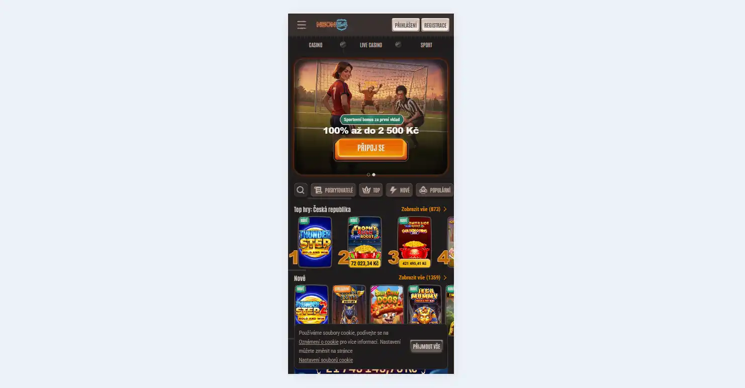 Neon54 mobil: Android a iOS bez nativní aplikace